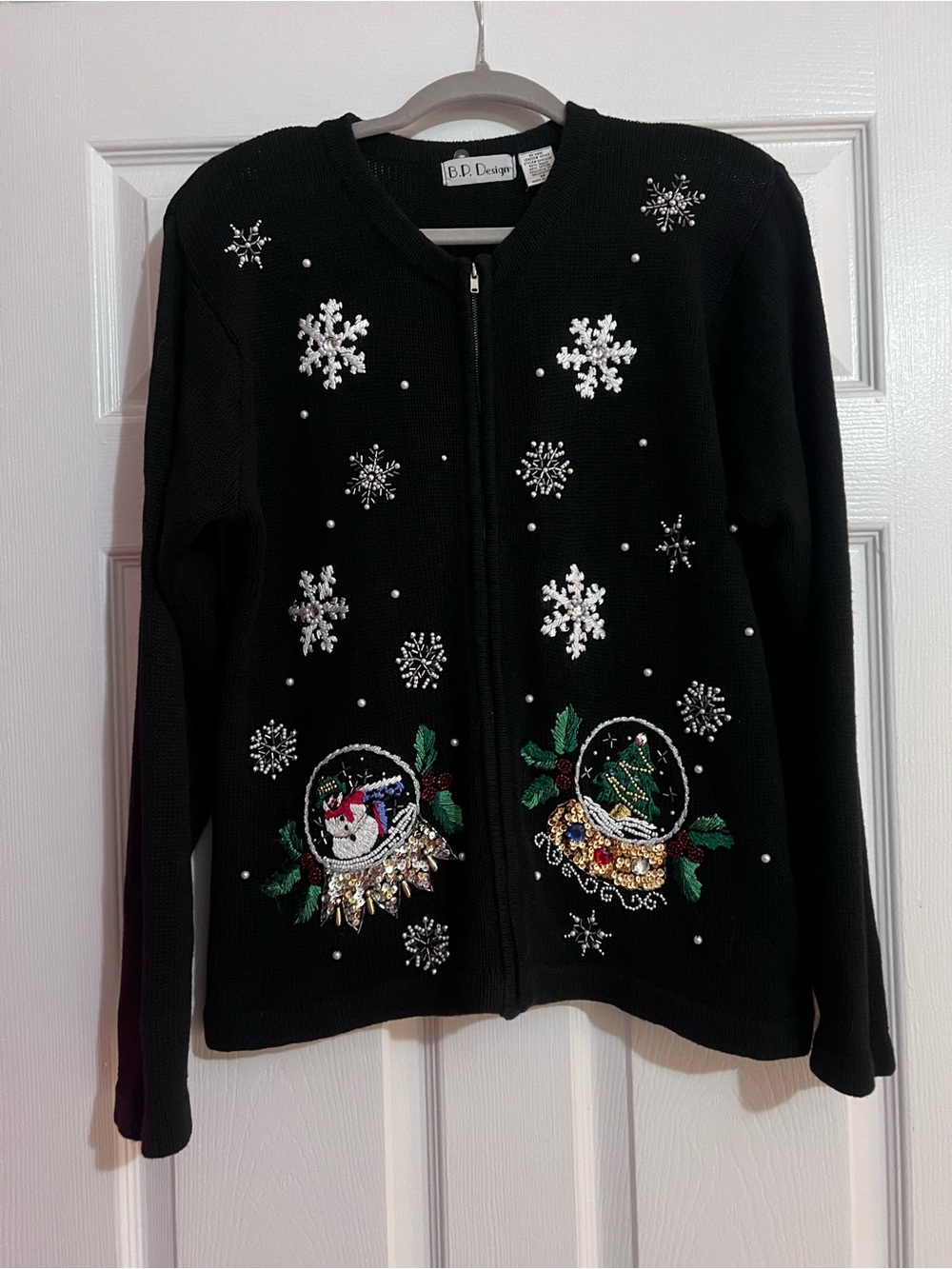 Vintage 90s B.P. Design Snow Globe Christmas Cardigan M